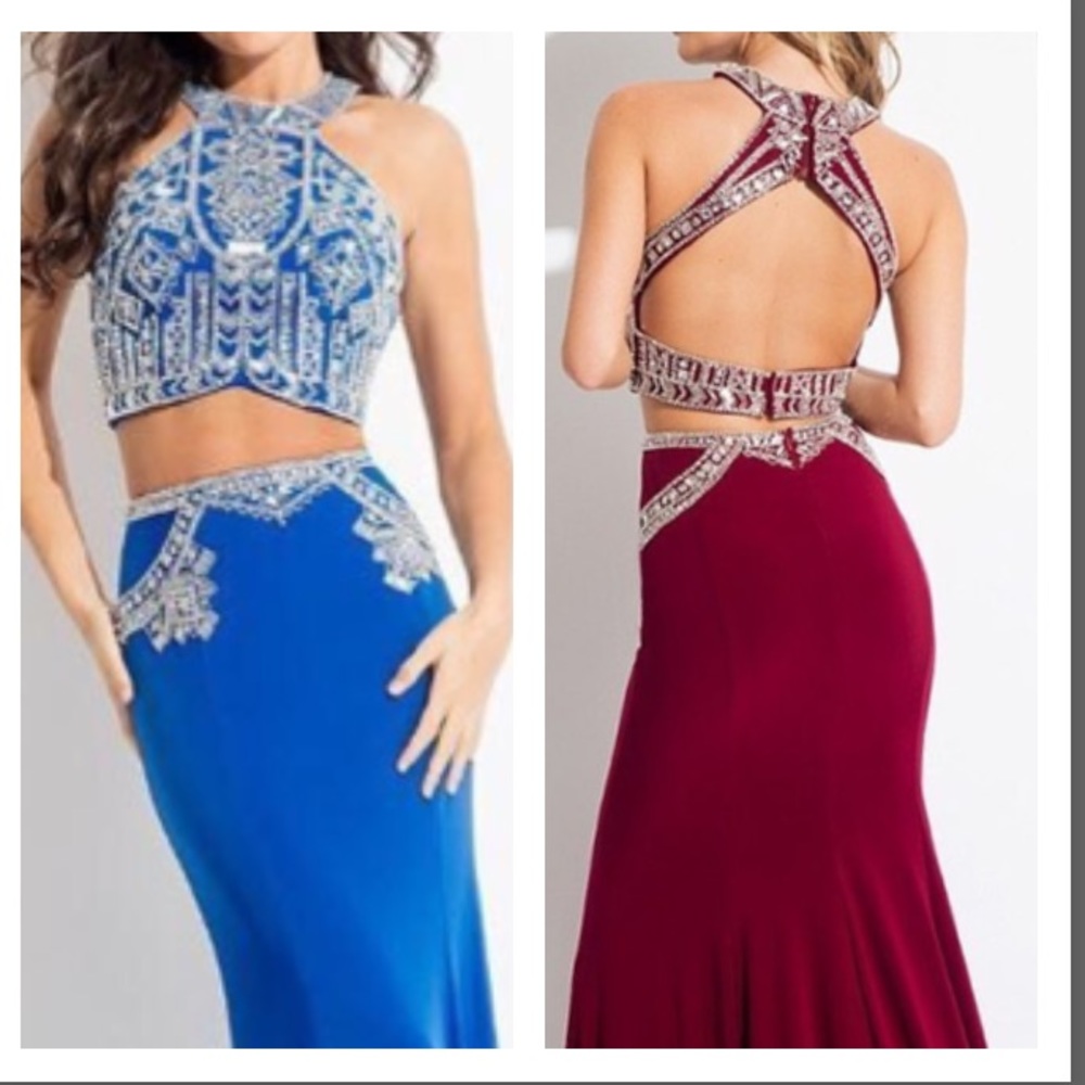 Two Piece Royal Blue Beaded Rachel Allen Gown 8